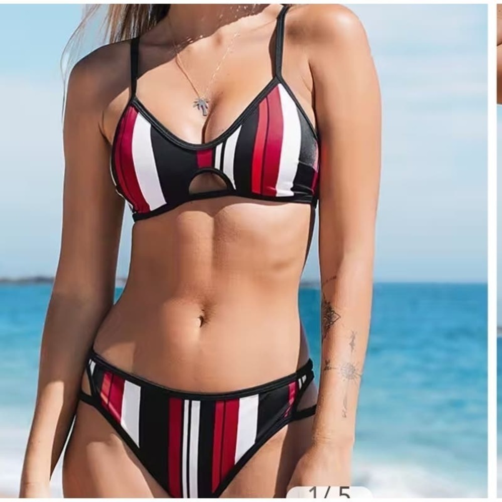 Striped Adjustable Strap Bikini Set